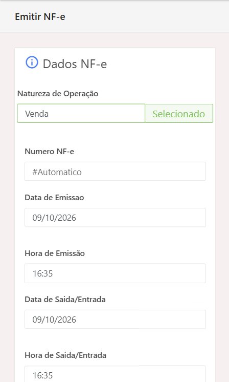 A mesma tela de emissão de NF-e aberta no celular